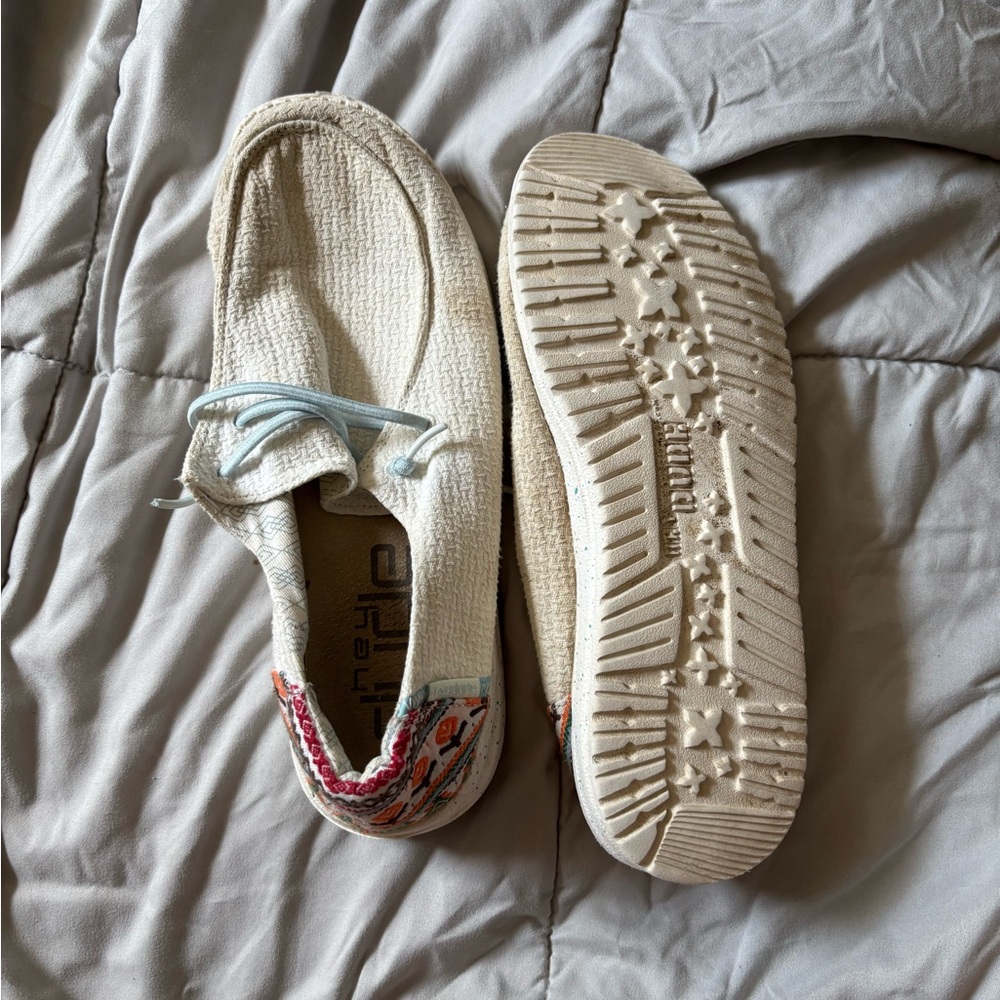Hey Dude Women's Cream Moccasins with Patterned Detail